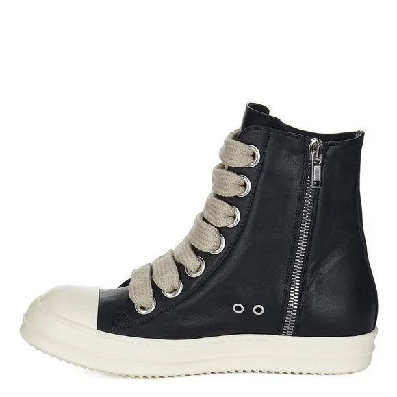 Rick Owens Ramones High Top Black Leather Side Zip EU 39 US 8 Womens - Picture 3 of 6